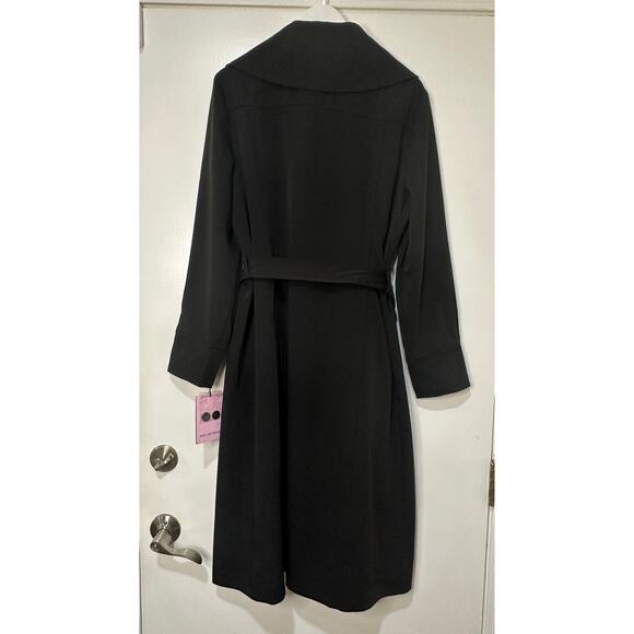 Avec Les Filles Black Trench Coat Belted Drape Front Size Large NWT Stylish - Picture 13 of 16
